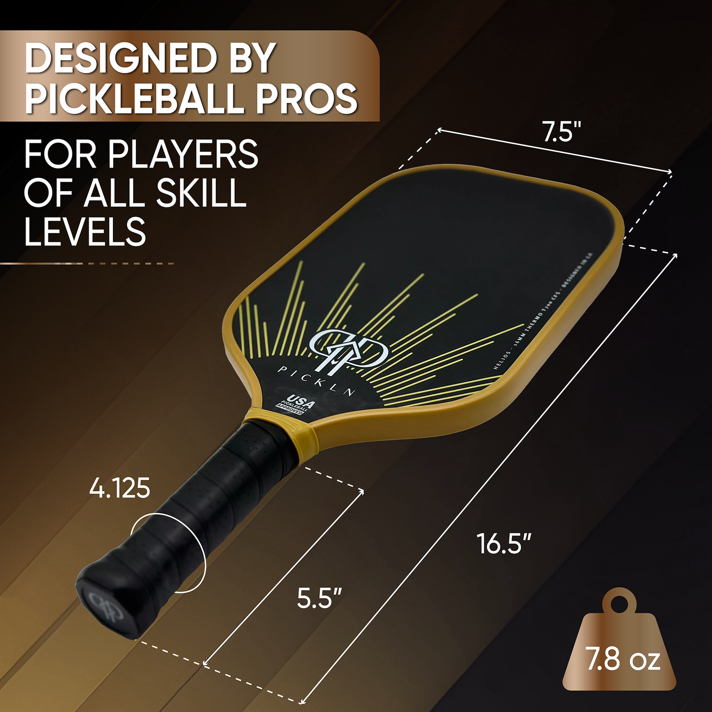 Helios: Elongated Gen2 Thermoformed 16MM Carbon Fiber Pickleball Paddle