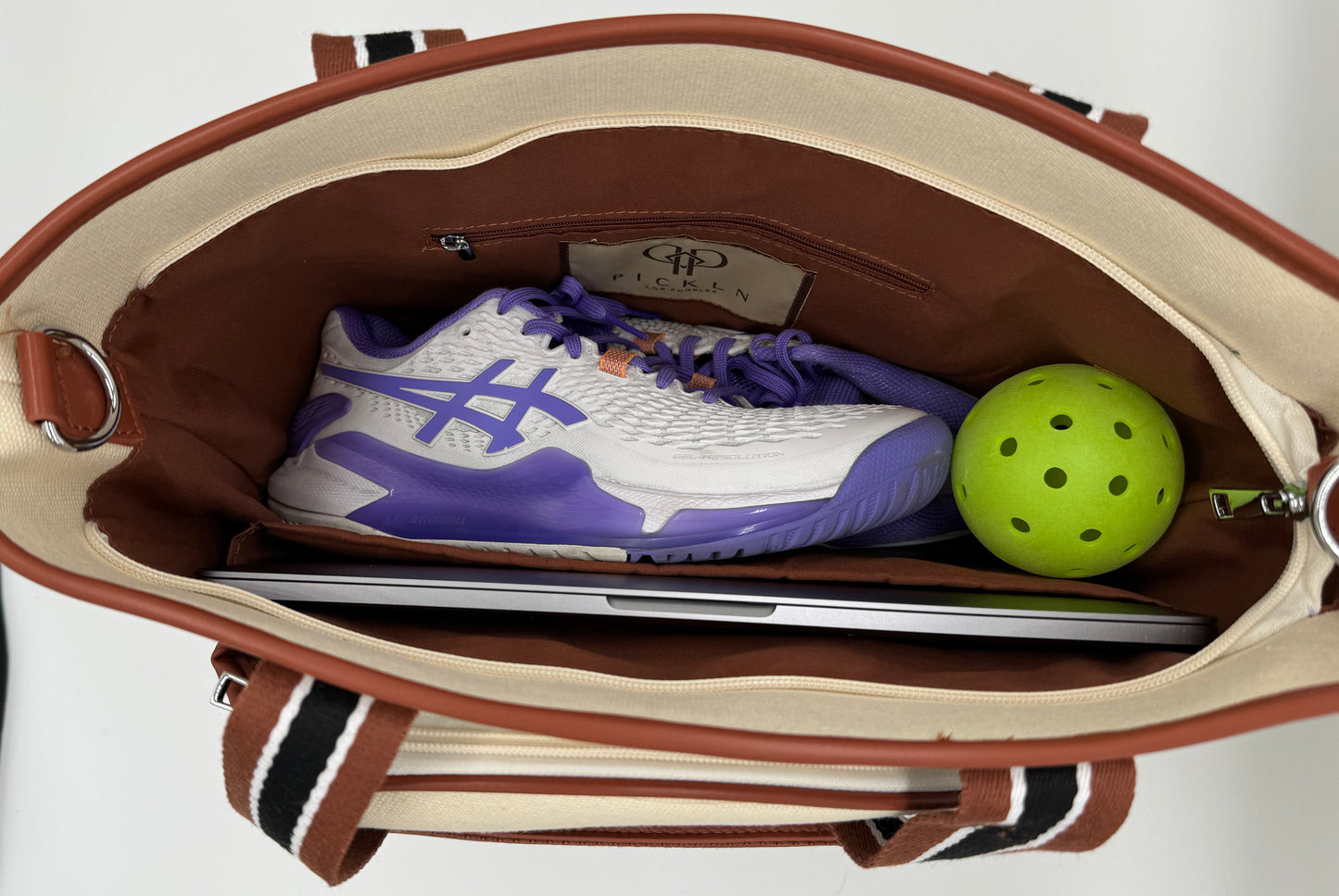 Signature Pickleball Tote Bag : Premium Vegan Leather and Canvas Luxury Women's Pickleball Tote Bag