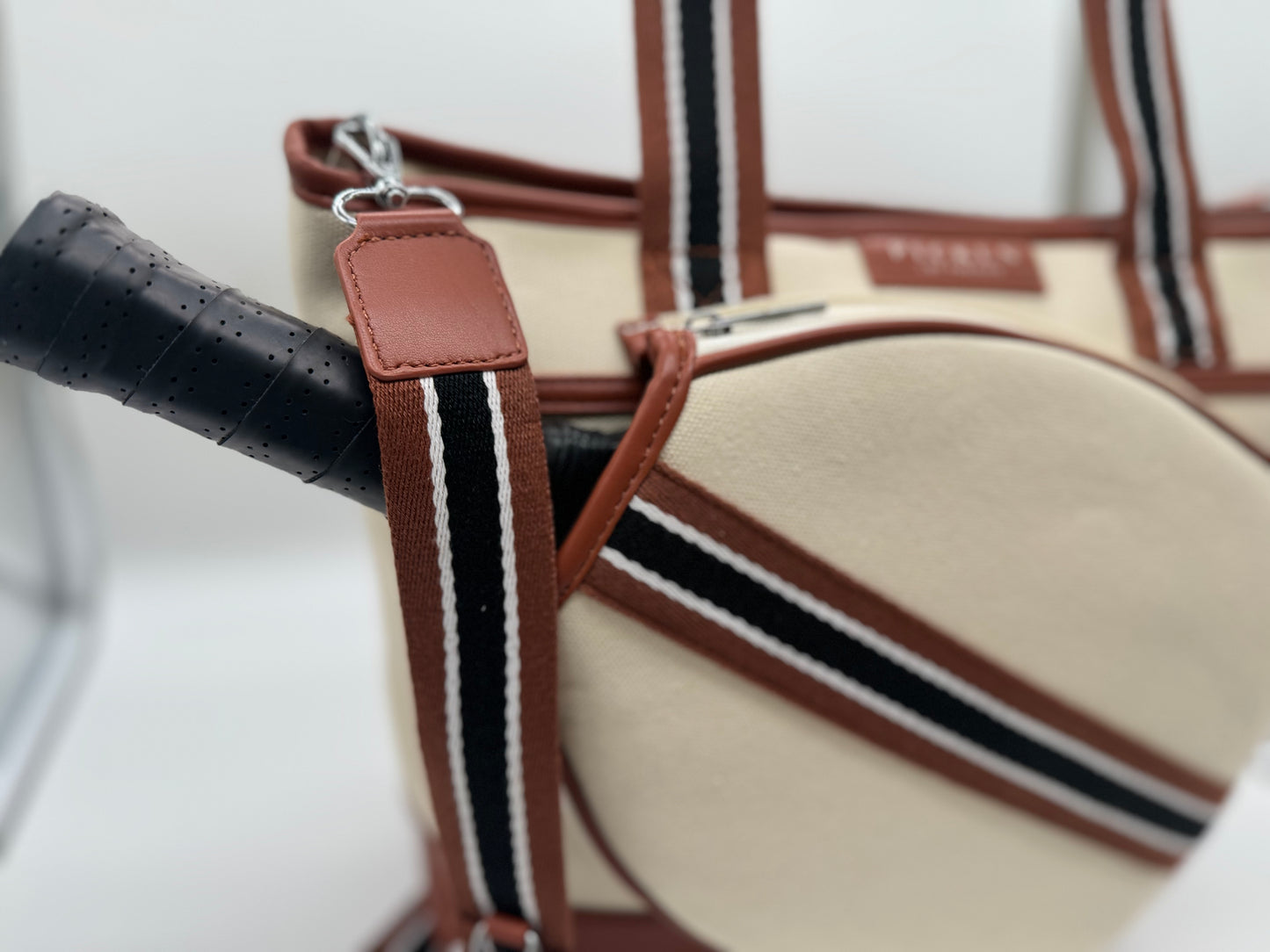 Signature Pickleball Tote Bag : Premium Vegan Leather and Canvas Luxury Women's Pickleball Tote Bag