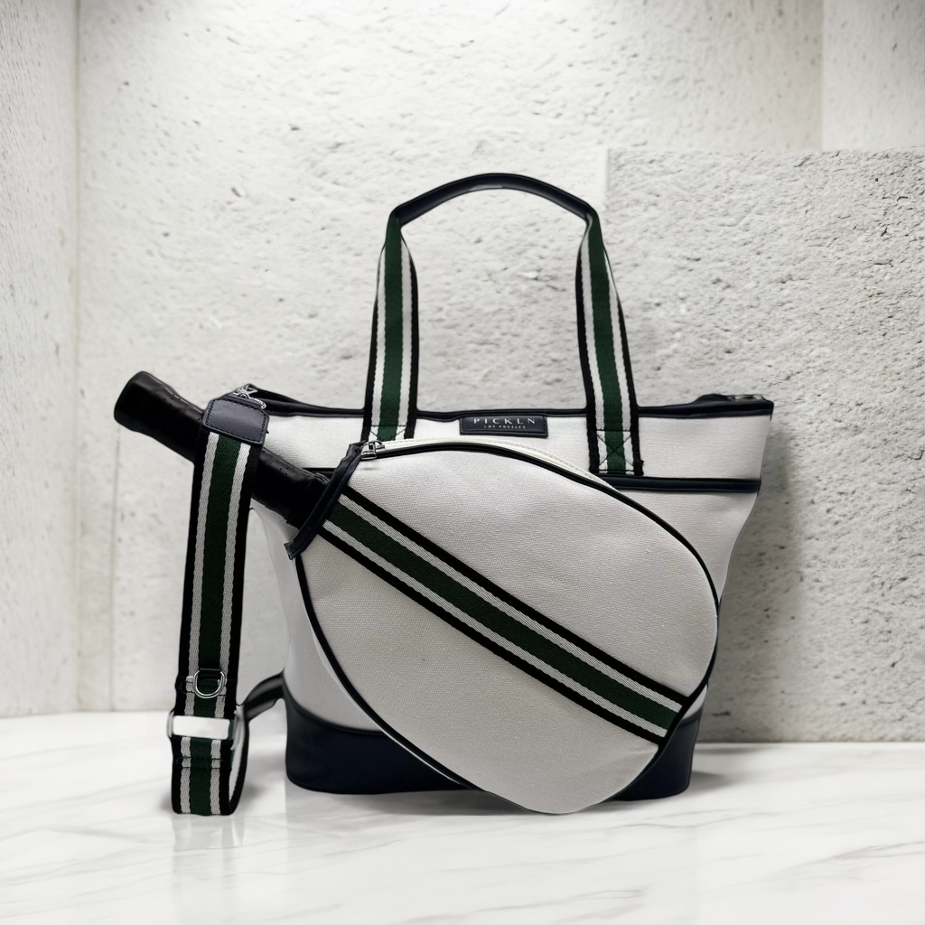Signature Pickleball Tote Bag : Premium Vegan Leather and Canvas Luxury Women's Pickleball Tote Bag