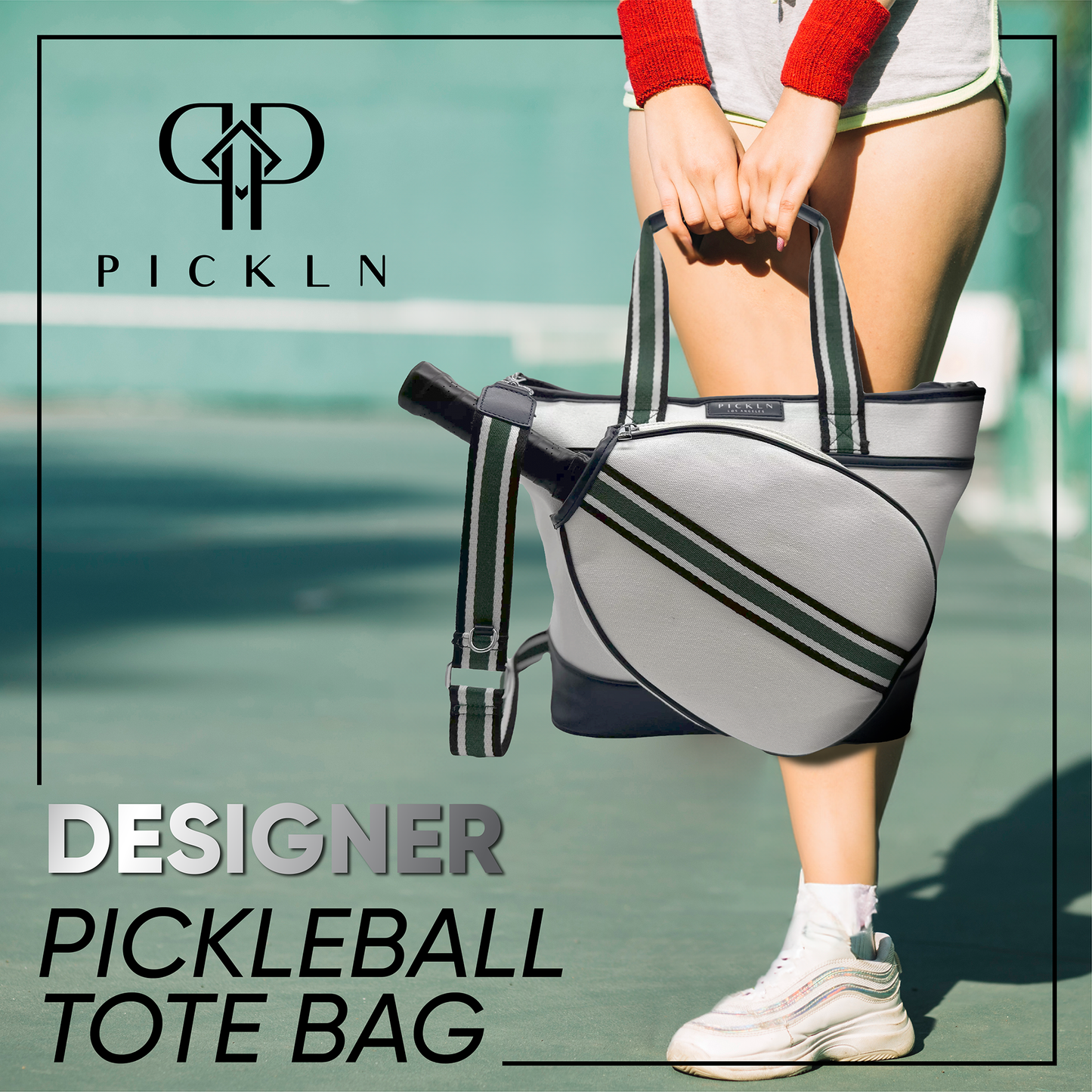 Pickln Signature Pickleball Tote Bag : Premium Vegan Leather and Canvas Luxury Women's Pickleball Tote Bag