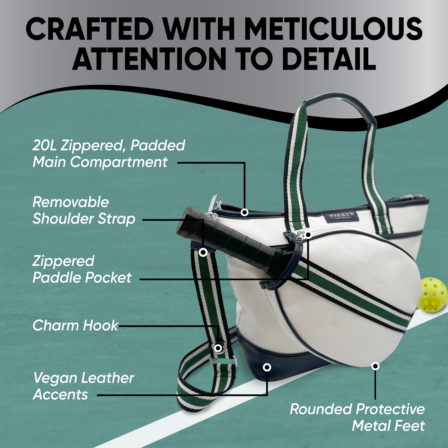 Signature Pickleball Tote Bag : Premium Vegan Leather and Canvas Luxury Women's Pickleball Tote Bag