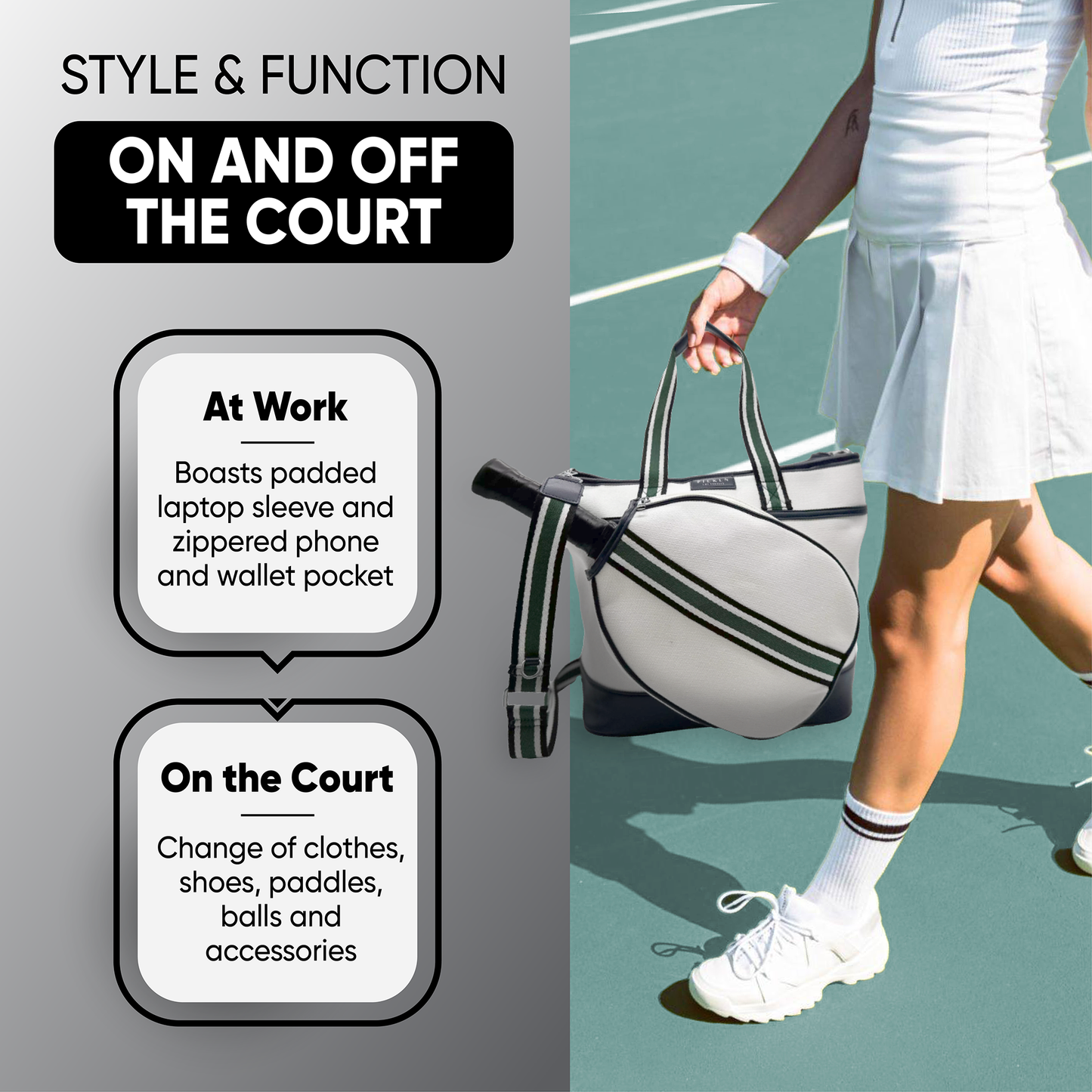 Signature Pickleball Tote Bag : Premium Vegan Leather and Canvas Luxury Women's Pickleball Tote Bag