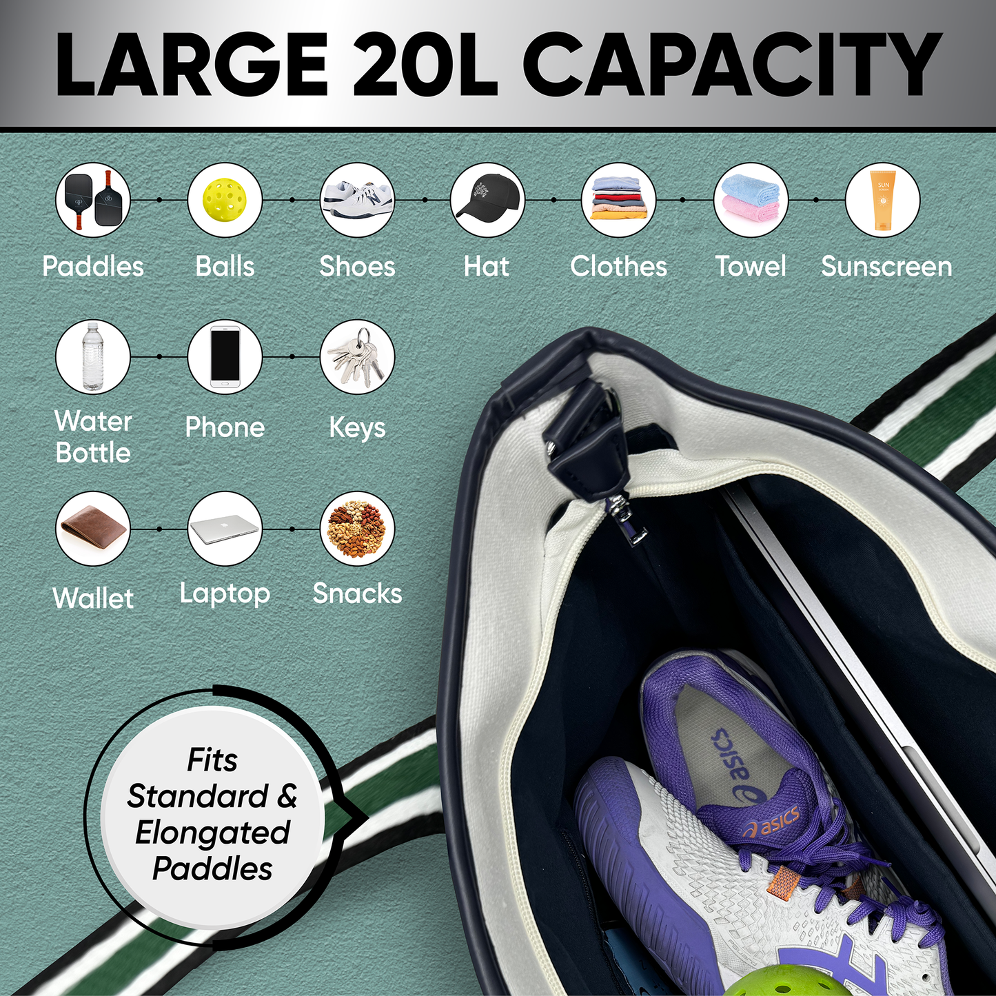 Signature Pickleball Tote Bag : Premium Vegan Leather and Canvas Luxury Women's Pickleball Tote Bag