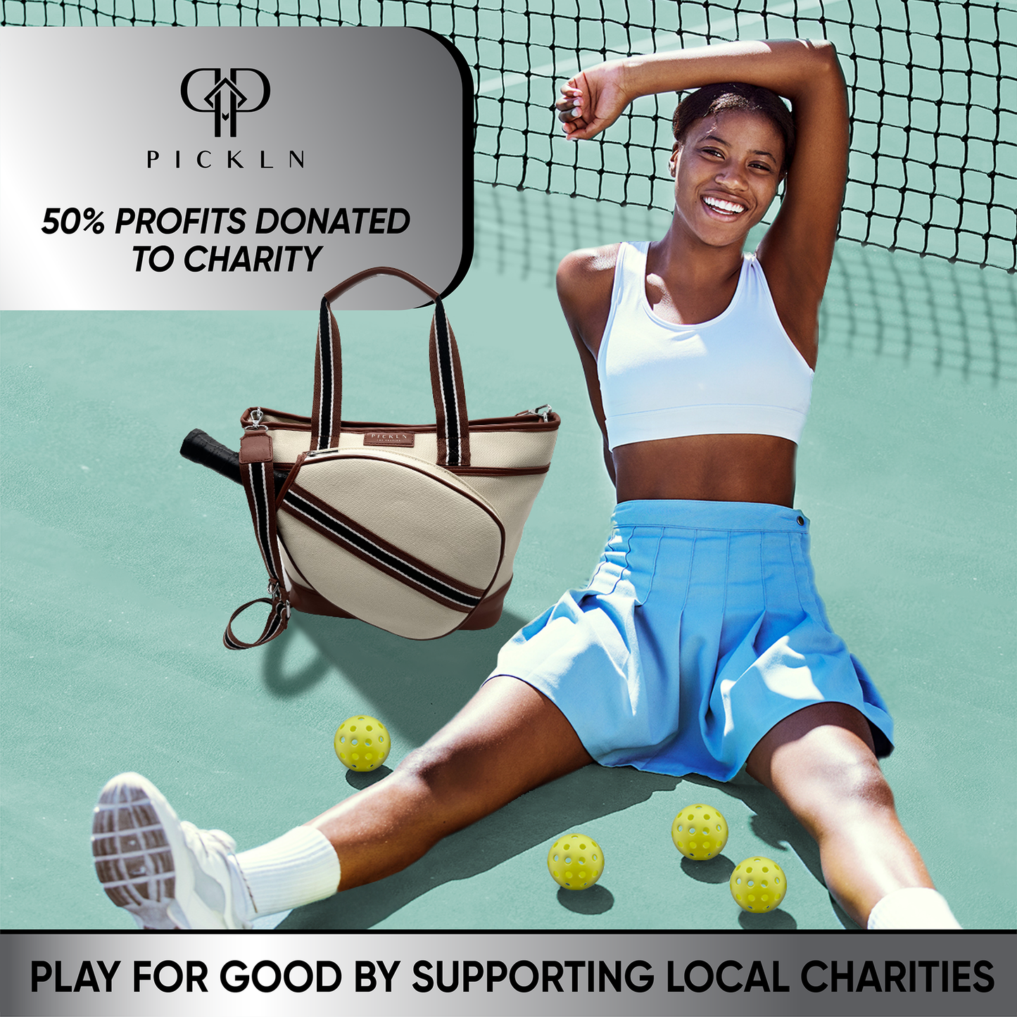 Signature Pickleball Tote Bag : Premium Vegan Leather and Canvas Luxury Women's Pickleball Tote Bag