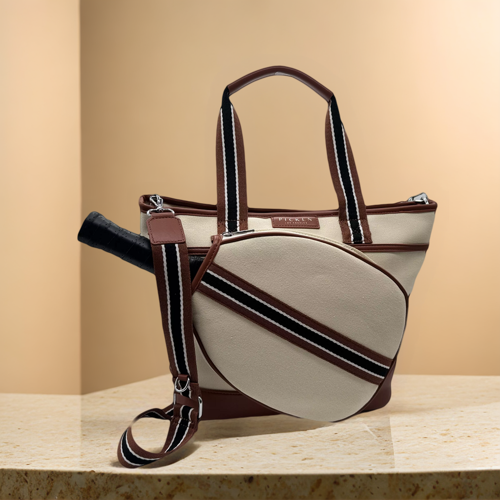 Signature Pickleball Tote Bag : Premium Vegan Leather and Canvas Luxury Women's Pickleball Tote Bag